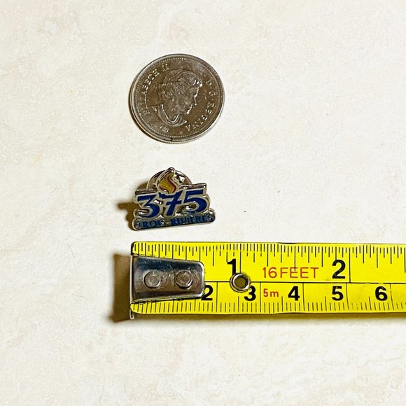 3/$10, Label, Enamel, Button Pin, Silver Color 375 Trois Rivieres - Picture 3 of 3